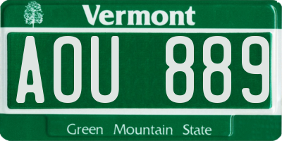 VT license plate AOU889