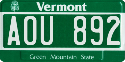 VT license plate AOU892