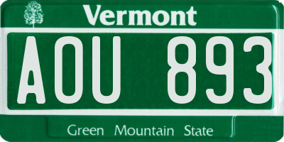 VT license plate AOU893
