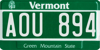 VT license plate AOU894