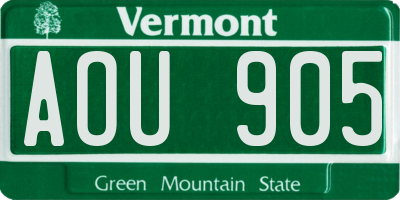 VT license plate AOU905