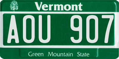 VT license plate AOU907