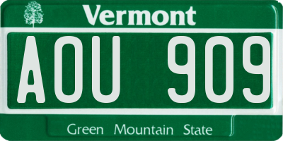 VT license plate AOU909
