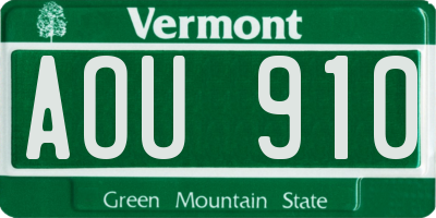 VT license plate AOU910