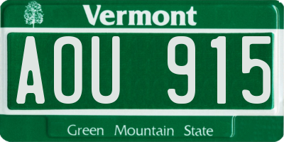 VT license plate AOU915