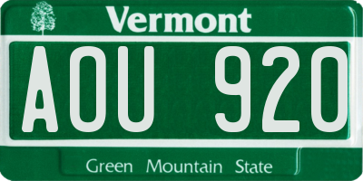 VT license plate AOU920