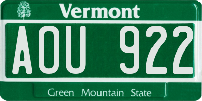 VT license plate AOU922