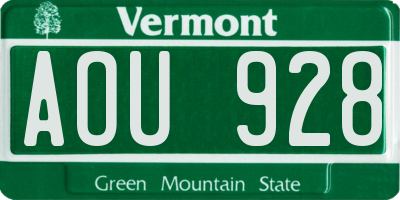 VT license plate AOU928