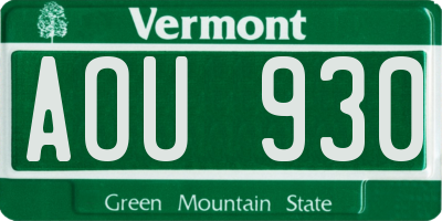 VT license plate AOU930