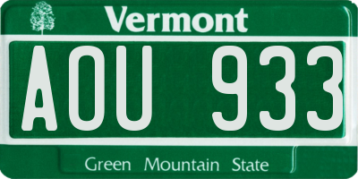 VT license plate AOU933