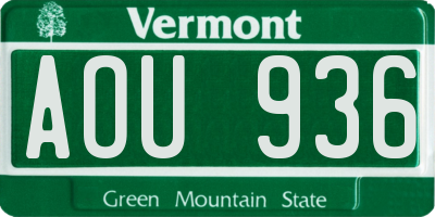 VT license plate AOU936
