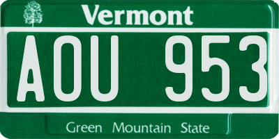VT license plate AOU953