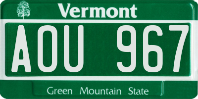 VT license plate AOU967