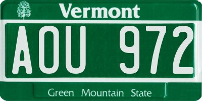 VT license plate AOU972