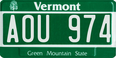 VT license plate AOU974