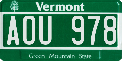 VT license plate AOU978