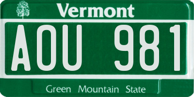 VT license plate AOU981