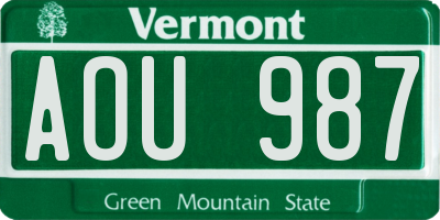VT license plate AOU987