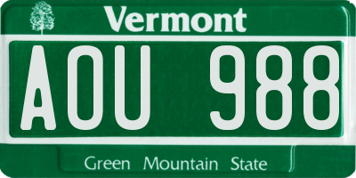 VT license plate AOU988