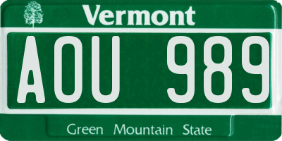 VT license plate AOU989