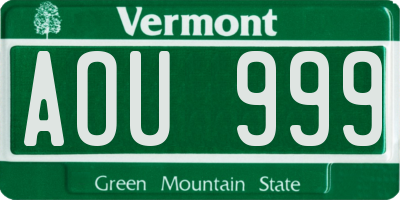VT license plate AOU999