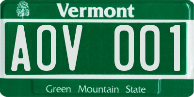VT license plate AOV001