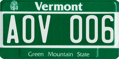 VT license plate AOV006