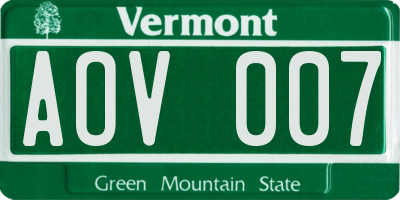 VT license plate AOV007