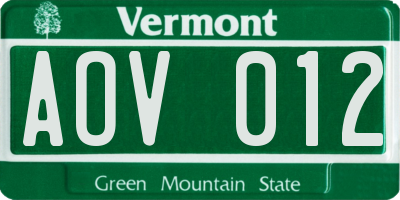 VT license plate AOV012