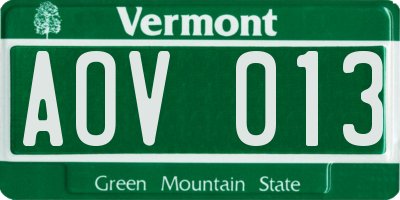 VT license plate AOV013