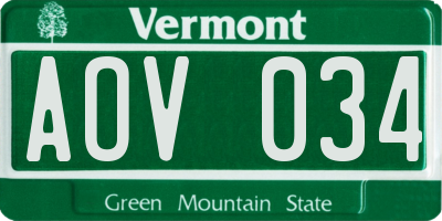 VT license plate AOV034