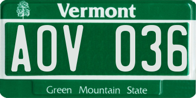 VT license plate AOV036
