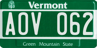 VT license plate AOV062