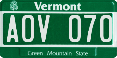 VT license plate AOV070