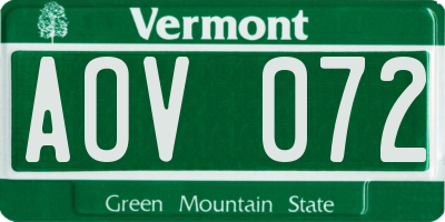 VT license plate AOV072