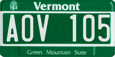 VT license plate AOV105