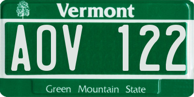 VT license plate AOV122
