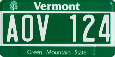 VT license plate AOV124