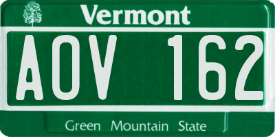 VT license plate AOV162