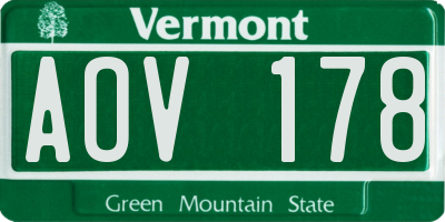 VT license plate AOV178