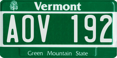 VT license plate AOV192