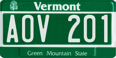 VT license plate AOV201
