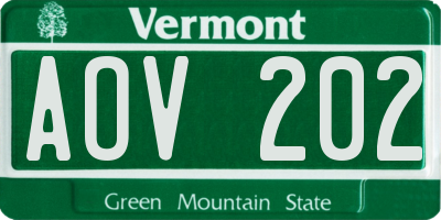 VT license plate AOV202