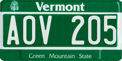 VT license plate AOV205