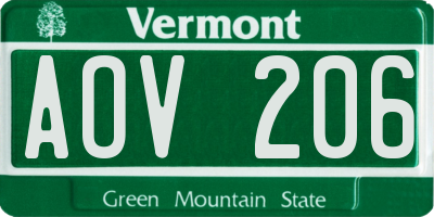 VT license plate AOV206