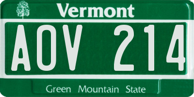 VT license plate AOV214