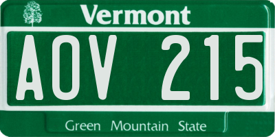 VT license plate AOV215