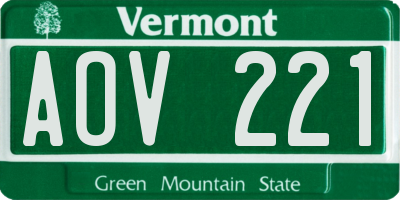 VT license plate AOV221