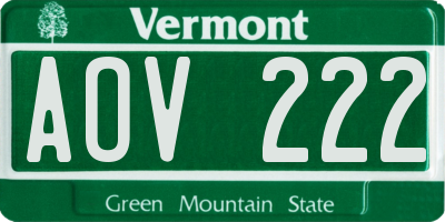VT license plate AOV222