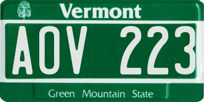 VT license plate AOV223